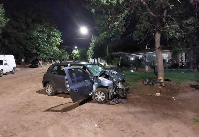 Un automóvil chocó contra un árbol en calle Pellegrini