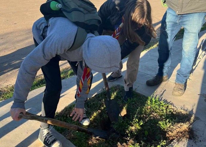 Integrantes de la Agrupación Scout plantan árboles por la ciudad 